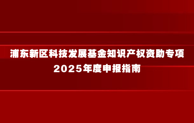 浦东新区科技发展基金知识产权资助专项2025年度申报指南